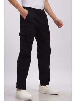 GRITSTONES - Men's Black Solid Relaxed Fit Cargo