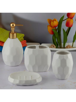 Kookee - White Ceramic Bathroom Modern Luxury Bath Accessories (Set of 4)