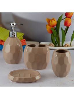 Kookee - Brown Ceramic Bathroom Modern Luxury Bath Accessories (Set of 4)