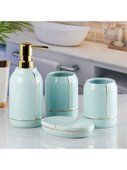 Kookee - Blue Ceramic Bathroom Modern Luxury Bath Accessories (Set of 4)