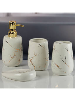 Kookee - White Ceramic Bathroom Modern Luxury Bath Accessories (Set of 4)