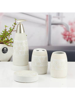 Kookee - White Ceramic Bathroom Modern Luxury Bath Accessories (Set of 4)