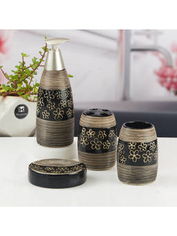 Kookee - Brown Ceramic Bathroom Modern Luxury Bath Accessories (Set of 4)