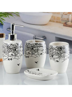 Kookee - White Ceramic Bathroom Modern Luxury Bath Accessories (Set of 4)