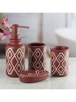 Kookee - Brown Ceramic Bathroom Modern Luxury Bath Accessories (Set of 4)