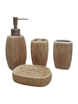Kookee - Beige/Brown Ceramic Bathroom Modern Luxury Bath Accessories (Set of 4)