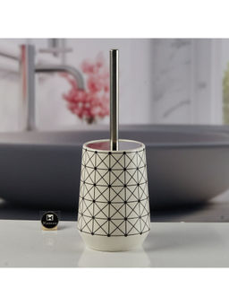 Kookee - White Ceramic Toilet Brush with Holder Stand - Bathroom & Commode Cleaning White (Set of 2)