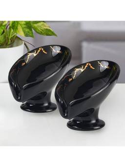 Kookee - Black Bathroom Stylish & Functional Ceramic Soap Dishes (Pack of 2)