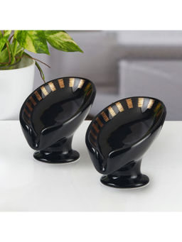 Kookee - Black Bathroom Stylish & Functional Ceramic Soap Dishes (Pack of 2)