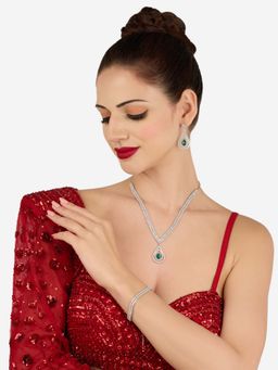 Zaveri Pearls - Green Stones Contemporary Necklace Earring And Bracelet Set-Zpfk21838