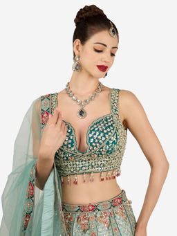 Zaveri Pearls - Blue Stones Diamonds Antique Necklace Earring Maangtikka Set-Zpfk21935