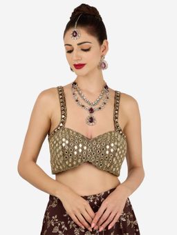 Zaveri Pearls - Purple Stones Diamonds Necklace Earring And Maangtikka Set-Zpfk21943