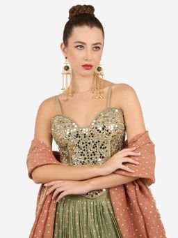 Zaveri Pearls - Green Pink Stones Kashmiri Long Ghungroo Dangler Earrings-Zpfk21951