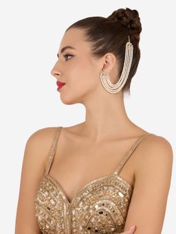 Zaveri Pearls - Gold Tone Stones Multistrand Beads Statement Mittal Ear Chain-Zpfk21953