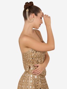 Zaveri Pearls - Champagne Color Beaded Multistrand Statement Mittal Ear Chain-Zpfk21954