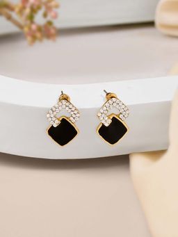 Zaveri Pearls - Black Enamel Austrian Diamonds Contemporary Studs Earring-Zpfk21977