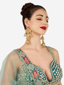 Zaveri Pearls - Multicolor Stones And Ghungroo Embellished Jhumka Earring-Zpfk21983