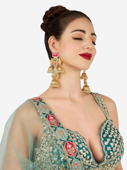 Zaveri Pearls Multicolor Stones And Ghungroo Embellished Jhumka Earring-Zpfk21983