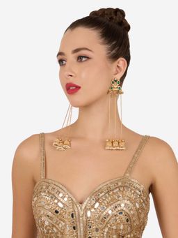 Zaveri Pearls - Green Stones Kashmiri Ghungroo Jhumki Dangler Earring-Zpfk21985