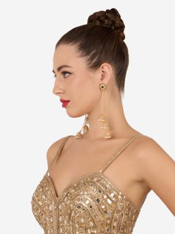 Zaveri Pearls - Gold Tone Stones Beads Drop Statement Jhumki Dangler Earring-Zpfk21986
