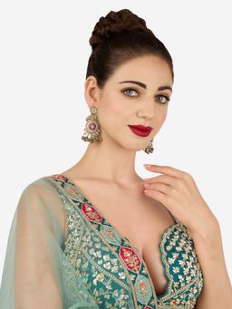 Zaveri Pearls - Pink Stone Kashmiri Ghungroo Elephant Antique Dangle Earring-Zpfk21990