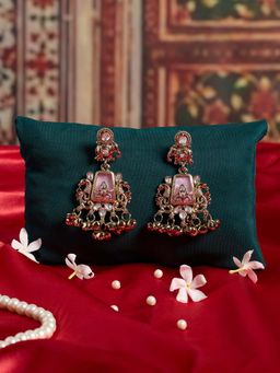 Zaveri Pearls - Pink Stone Kashmiri Ghungroo Peacock Antique Dangle Earring-Zpfk21991