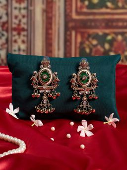 Zaveri Pearls - Green Stone Kashmiri Ghungroo Peacock Antique Dangle Earring-Zpfk21992