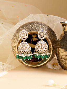 Zaveri Pearls - Green Beads Pearls Stones Antique Plating Jhumka Earring-Zpfk21993
