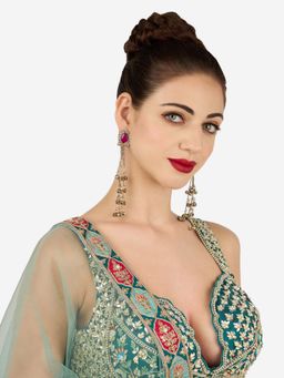 Zaveri Pearls - Rani Pink Stones Antique Kashmiri Ghungroo Dangle Earring-Zpfk21995