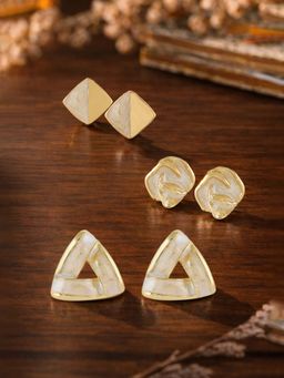 Zaveri Pearls - Pack Of 3 Gold Tone Contemporary Enamel Studs Earrings-Zpfk22059