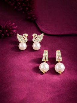Zaveri Pearls - Pack Of 2 Gold Tone Diamonds Contemporary Drop Earrings-Zpfk22061