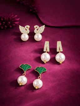 Zaveri Pearls - Pack Of 3 Gold Tone Diamonds Contemporary Drop Earrings-Zpfk22062
