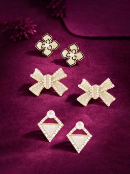 Zaveri Pearls - Pack Of 3 Gold Tone Contemporary Enamel Studs Earrings-Zpfk22063