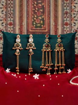 Zaveri Pearls - Pack Of 2 Green Pink Kashmiri Ghungroo Dangler Earrings-Zpfk22068