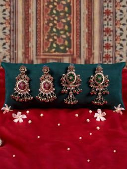 Zaveri Pearls - Pack Of 2 Green Pink Kashmiri Ghungroo Dangler Earrings-Zpfk22079