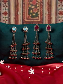 Zaveri Pearls - Pack Of 2 Pink Turquoise Kashmiri Ghungroo Dangler Earrings-Zpfk22080