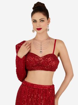 Zaveri Pearls - Green Cubic Zirconia Multilayer Bridal Necklace And Earring Set-Zpfk22081