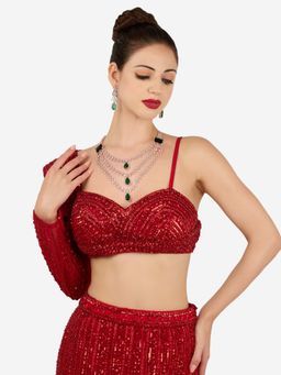 Zaveri Pearls - Green Cubic Zirconia Multilayer Bridal Necklace And Earring Set-Zpfk22082