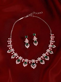 Zaveri Pearls - Green Cubic Zirconia Contemporary Brass Necklace Earring Set-Zpfk22083