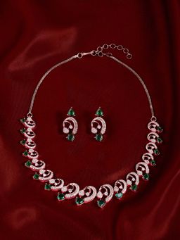Zaveri Pearls - Green Cubic Zirconia Contemporary Brass Necklace Earring Set-Zpfk22084