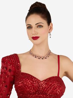 Zaveri Pearls - Blue Cubic Zirconia Contemporary Brass Necklace And Earring Set-Zpfk22086