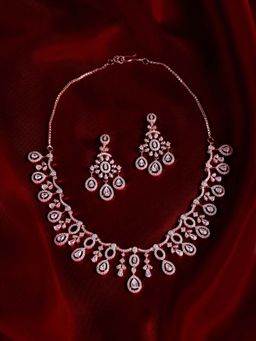 Zaveri Pearls - Rose Gold Cubic Zirconia Contemporary Necklace And Earring Set-Zpfk22088