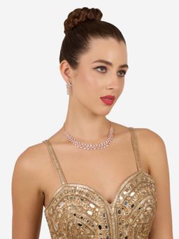 Zaveri Pearls - Rose Gold Cubic Zirconia Contemporary Necklace And Earring Set-Zpfk22089