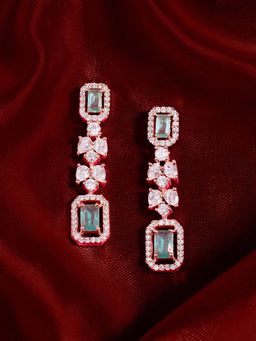 Zaveri Pearls - Green Dazzling Cubic Zirconia Contemporary Brass Drop Earring-Zpfk22090