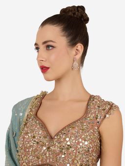 Zaveri Pearls - Rose Gold Tone Cubic Zirconia Contemporary Dangle Earring-Zpfk22093