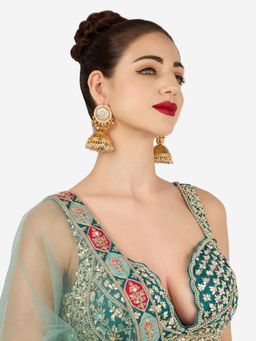 Zaveri Pearls - Gold Silver Tone Flower Enamel Ghungroo Pearls Jhumka Earring-Zpfk22107