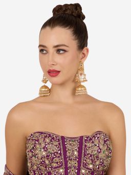 Zaveri Pearls - Gold Tone Stones Ghungroo Pearls Statement Jhumka Earring-Zpfk22110