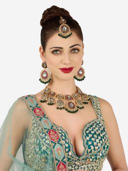 Zaveri Pearls - Green Pink Meenakari Choker Necklace Earring And Maangtikka Set-Zpfk22114