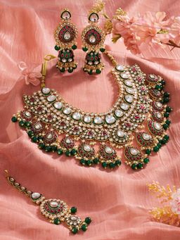 Zaveri Pearls - Green Meenakari Bridal Necklace Earring And Maangtikka Set-Zpfk22118