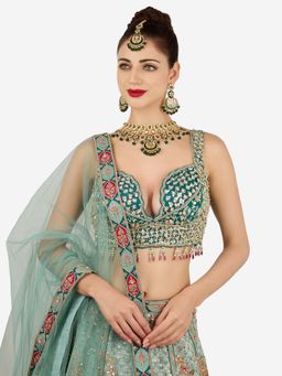 Zaveri Pearls - Green Meenakari Necklace Earring And Maangtikka Set-Zpfk22119